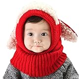 HBF かわいい ニット帽 スヌード ウサ耳 防寒 赤ちゃん ベビー キッズ 帽子 キャップ 秋 冬 レッド