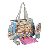 マザーズバッグ 大容量 高機能 多機能 おむつ換えシート 吊り下げベルト 哺乳瓶ポーチ 防水ポケット ママバッグ ショルダーバッグ ５点セット (ブルー)