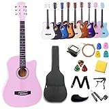 Aryari アコギ ミニギター 左 アコースティックギター 初心者セット 38インチ 入門練習ギター 学生 子供 大人用 初級ギターセット フォークギター Acoustic Guitar Left-handed（チューナー、ソフトケース、カポ、ピック等付属）-ナチュラル セット38 inch左利