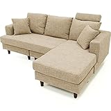 ソファー カウチソファー 3人掛け ヘッドレスト付 ポケットコイル レザー ベージュ