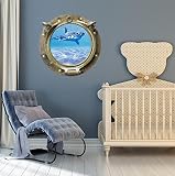 24 "舷窓Ship SeaウィンドウOcean View shark # 1アンティークブロンズ壁グラフィックKidsデカール赤ちゃん部屋ステッカーホームden Mural Man Cave Art