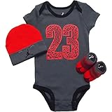 NIKE(ナイキ)エア・ジョーダン 0-6months グレーxレッド23エレファントジャンプマン半袖ボディスーツ超豪華3点セット (0-6months（身長約60-70cm）) [並行輸入品]