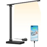 Lepro デスクライト led 目に優しい DCアダプター付き 650lm 電気スタンド USBポート付き 照明とデバイス充電を両立 (ブラック) | 【超高輝度/5段階色温度・明るさ/タッチセンサー操作/明るい/多角度調整/コンセント付き】 人気