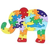 Wooden Toys Alphabet Number Building Jigsaw Puzzle Elephant Shape Funny Digital Puzlzle Game Educati