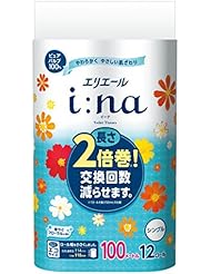 エリエール イーナ トイレットペーパー 2倍巻き 100m&times;12ロール シングル パルプ100% 華やぐフローラルの香り