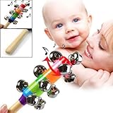 okokmall US --ベビーキッドレインボーPram Cribハンドル木製ベルスティックシェイカーRattle toy-c
