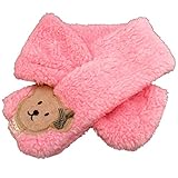 キッズ 子供用 あったか ふわふわ マフラー かわいい くまさんのワンポイント付き (ピンク)
