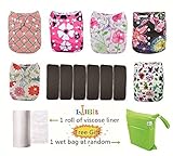 Lilbit New Baby Girl 6 Pcs Adjustable Cloth Diapers with 6 Pcs Bamboo Charcoal Inserts by LilBit