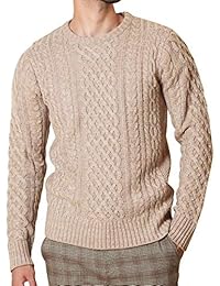 JIGGYS SHOP ニット セーター メンズ クルーネック Vネック ケーブル編み 厚手 長袖 防寒