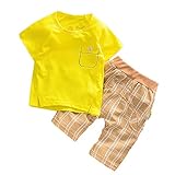 【SEBLES】ベビー 赤ちゃん 男の子 ユニセックス 半袖 ラウンドネック プリント 無地 ポケット Tシャツ チェック ズボン ボトムス パンツ セット ツーピース コットン 綿(タイプD,100