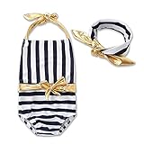 (プタス)Putars 子供用 ガールズ 水着 ワンピース ホルターネック バックレス 縞模様 ヘアリボン付き 快適 水泳 スイミング ビーチ 温泉 キッズ水着 かわいい オシャレ ファッション 2-