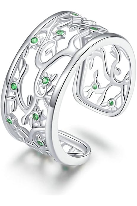 葉模様 金属製 調整可能リング