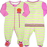 SOZO（ソゾ）女の子用ライムボーダーロリポップ足つきカバーオール 3-6months 3ヶ月-6ヶ月用 60cm-70cm 黄緑,ピンクロンパース,出産いギフトプレゼント,【並行輸入】