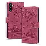 Torske Galaxy A24 ケース 手帳型 Galaxy A24 4G ケース さくら柄 Galaxy A24 4G 用カバー ギャラクシー A24 カバー 油絵デザイン ヴィンテージカラー 快適な質感 財布型 Samsung A24 スマホケース ギャラクシーA24 ケース カード収納あり 使う便利性 全面保護 ぎゃらくしーA24 携帯ケース 6.5インチ レッド