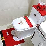 Theeトイレ便座カバーマットとラグティッシュペーパーカバークリスマス装飾3pcsセット レッド SJWYMT1-1
