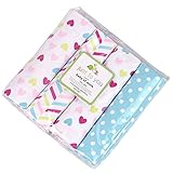 ベビーブランケット おくるみ ひざ掛け 足元まですっぽり コットン フランネル 四季 4枚 セット 出産祝い (ピンクハート＆カラフルな葉)