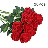 Vosarea 造花　ローズ　バラ　薔薇　人工ローズ　シルクフラワー　シミュレーション　ウェディングパーティ　フェスティバルの装飾　20ピース（赤）