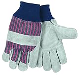 MCR Safety 1235K Cow Leather Knit Wrist Men's Gloves with Knuckle Strap, Natural Pearl, Large, 1-Pai