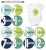 Months in Motion 300 Baby Month Stickers for Newborn Boy Blue Green by Months In Motion