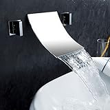 Aquafaucet 2ハンドルウォーターフォールWidespreadコンテンポラリーバスルームシンク蛇口、クローム仕上げ