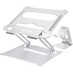 STRENTERノートパソコンスタンド 2020新発売 スマホ スタンド付き PCスタンド タブレットスタンド 折り畳式 軽量 収納しやい 高度と角度調整可能 姿勢改善 腰痛・猫背解消 滑り止め アルミ合金製 高放熱効果 Macbook Air/Macbook Pro/iPad Pro/Notebooksなど 11-17.3インチまでに対応 シルバー