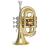 Juspins ミニポケットトランペットBbフラット 金管楽器 マウスピースグローブ付き クリーニングクロスキャリングケース