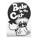 ブラック（黒） 犬 パグ お座り 風船 Baby in the car ベビー イン ザ カー ベビーインカー ステッカー 窓ガラス用シールタイプ 車 戌...