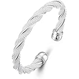 Lingduan Fashion 925 Sterling Silver Cable Wire Twisted Cuff Bangle Bracelets Set for Women