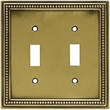 Brainerd 64771 Beaded Double Toggle Switch Wall Plate / Switch Plate / Cover, Tumbled Antique Brass 