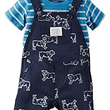 カーターズ Carter's　男の子　半袖Tシャツ＆オーバーオール２点セット　ブルーボーダー×ネイビーおでかけワンちゃん　 (9months(67~72cm))