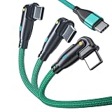 PD60W USB Type C ケーブル Ｌ字型 180°回転可【3本セット】USB-C to USB-C/Type-C 3A急速充電 & 高速データ転送 & タイプc 充電ケーブル AndroidなどType C機種対応 (緑, 2m*3)