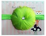 3 Feather Flower Rhinestone baby PoshNPretty headband - Lime by PoshNPretty