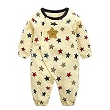 エルフ ベビー(Fairy Baby)新生児服 カバーオールロンパース 前開き 長袖 四季兼用 可愛い星柄 イエロー 80cm (95)
