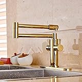 Senlesen Golden Brass Bathroom Kitchen Faucet Long Spout Swivel Spout Mixer Tap with Cover Plate [並行