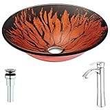 Forteシリーズdeco-glass容器シンクであるレッドとブラックとハーモニーで蛇口クローム