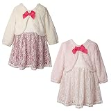 (アイボリー/95cm)ベビー服 女の子 ドッキング ワンピース 長袖 Dolly Ribbon ドーリーリボン ボア カーディガン 花柄 レーススカート リボン装飾 女児 ベビー