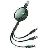 Mcdodo 3in1 巻き取り式充電ケーブル 1.2m 3A急速充電 3種類同時充電 高速データ転送 (ライトニングのみ) i-Phoneケーブル Type-Cケーブル Micro USBケーブル 5つの長さ調節可能 強靭TPE外皮 アルミ合金外装