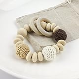 歯固め授乳ジュエリー?赤ちゃんのおもちゃ?握りやすい ブレスレット 木製 チュアブル ラトル がらがら[BPAフリー][FDA認可済]木育 安全 無味 ブラウン