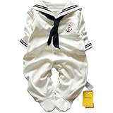 ZooArts ベビー服 セーラー服 ロンパース 新生児サイズ 長袖前開き 男の子 女の子 男女兼用 子供服 赤ちゃん 撮影 道具 記念日 誕生日 夏用 秋用 綿 可愛い (3-6ヶ月)