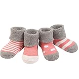 Jolieer 赤ちゃん 子供靴下 靴下セット くつした セット かわいい シンプルデザイン 4足セット (S 7ヵ月～12ヵ月（13cm）, 厚く ピンク)