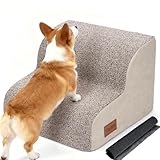 犬用ステップ 2段 ドッグステップ 犬用スロープ 犬用踏み台 犬用階段 小型犬 室内犬 高齢犬 滑り止めマット付き カバー取り外し 洗える 手持ち付き(ブラウン＋カーキ)