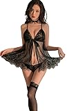 [YY&YY] W188 セクシーランジェリー セクシー ランジェリー 大人 可愛い ベビードール キャミソール 部屋着 ネグリジェ パジャマ ルームウェア ワンピース (Fサイズ, ブラック)