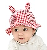 【SEBLES】ベビー 赤ちゃん 帽子 フレア ハット 子ども 子供 日差し UV コットン 綿 ギンガムチェック 可愛い あごゴム 耳付き 春 夏 秋 ユニセックス 女の子 3-18ヶ月(レッド)