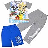 ポケモン 半袖パジャマ Tシャツ スーツ 2パンツ ポケットモンスター サン＆ムーン キッズ 男の子 ボーイズ fo-29pjグレー110cm