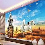 Sproud 大規模なカスタムの壁紙の天山の白い馬風景画 Tv リビングルームベッドルームテレビ装飾 350 Cmx 245 Cm の背景