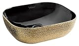 Whitehausコレクションwh71302-f22 Isabella Plusコレクション長方形上マウントBasin withエンボス加工の外部、滑らかな内部、とセンターDrain、ブラック/ゴール