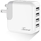【PSE認証】USB充電器 急速 ACアダプター【Trocent】4USBポート 4個口 急速充電器 Smart IC搭載 合計4.8A出力 PowerPort 4 折畳式プラグ搭載 USBコンセント iPhone/iPad/Android/モバイルバッテリー/ゲーム装置など対応 1年保証付き ホワイト