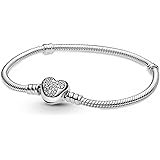 PANDORA Disney Pandora Moments Mickey Mouse Heart Clasp Snake Chain 925 Sterling Silver Bracelet