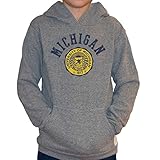 オリジナルレトロブランドMichigan Wolverines Youth NCAAアーチとロゴアンティーク調フード付きスエットシャツ – グレー、 Youth Medium グレイ