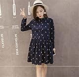 マタニティウェア 服 プリント ワンピース さわやか ゆったり カジュアル ワンピース 妊婦服 産前 産後 レディース マタニティワンピース XL 紺色